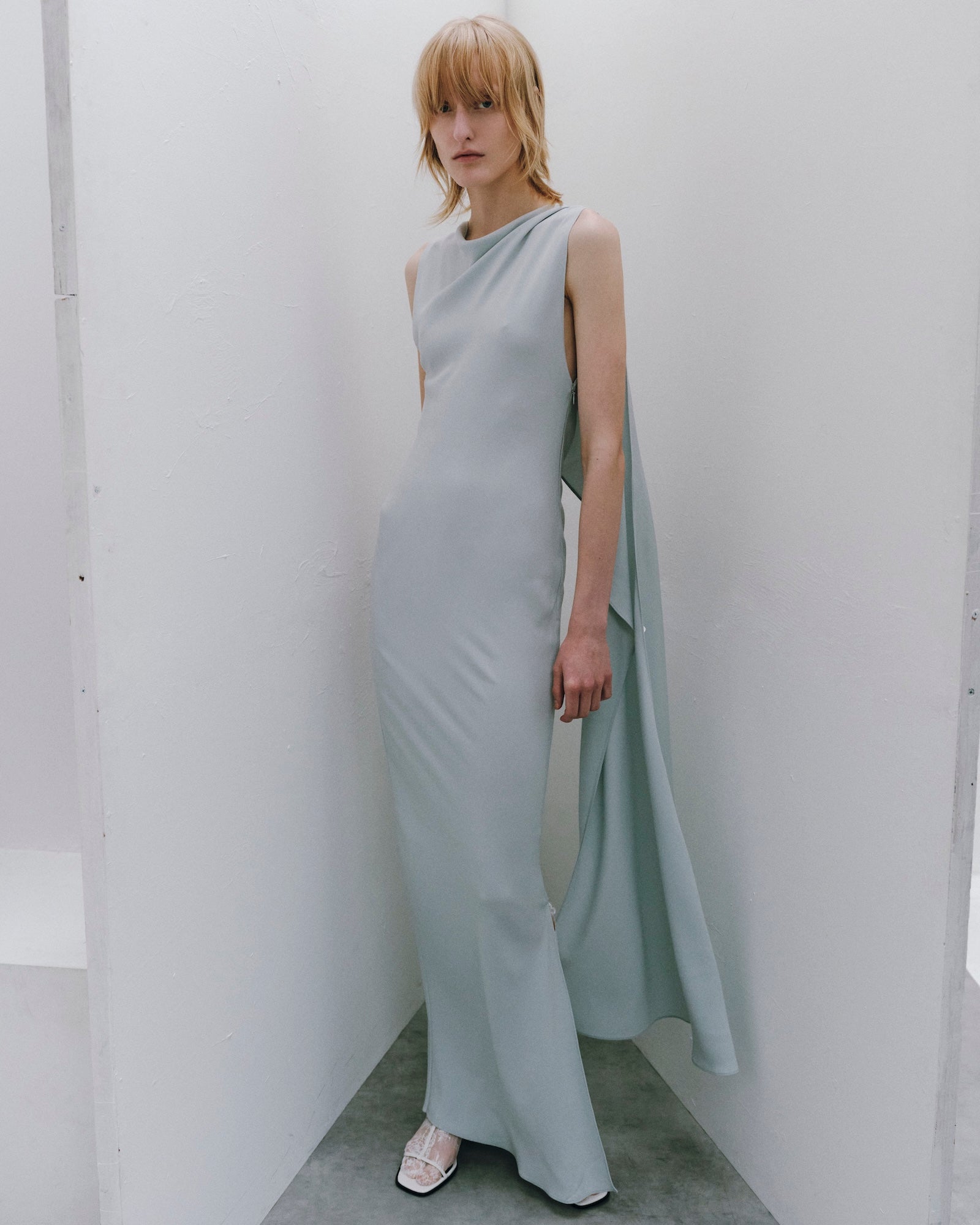 SCARF DETAILED SATIN DRESS