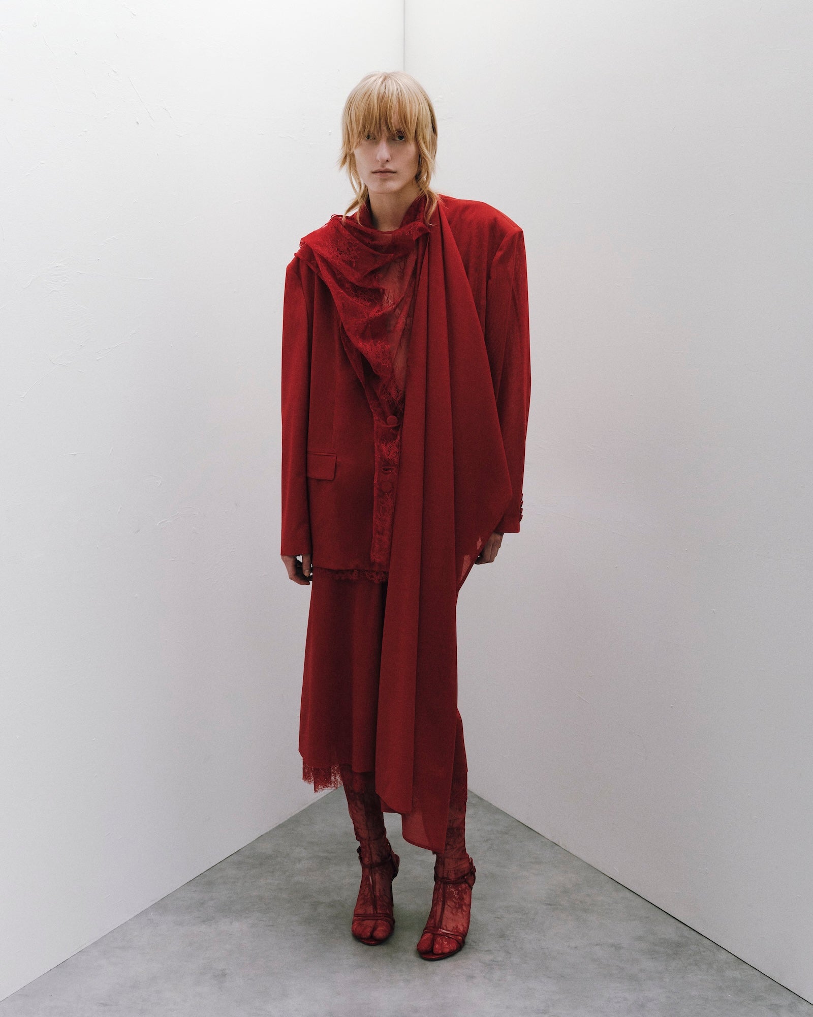 Layered scarf detailed blazer