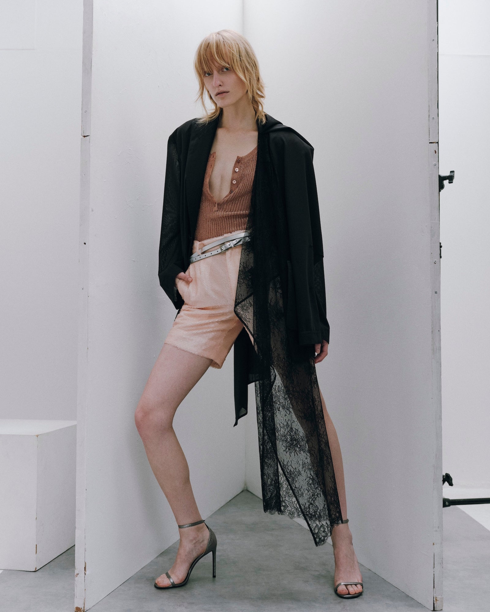 Layered scarf detailed blazer